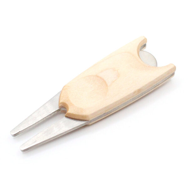 maple wood handle divot repair tool with ball marker