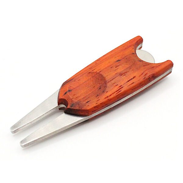 padauk wood handle divot repair tool with ball marker