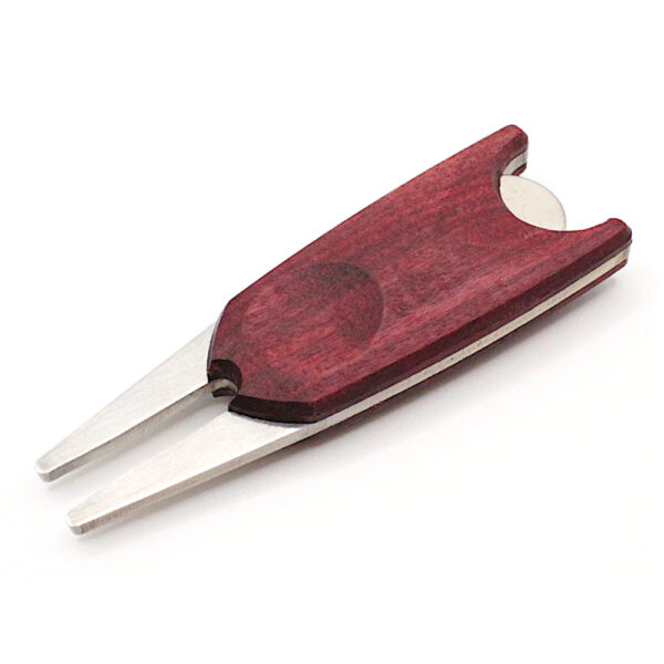 purpleheart wood handle divot repair tool with ball marker