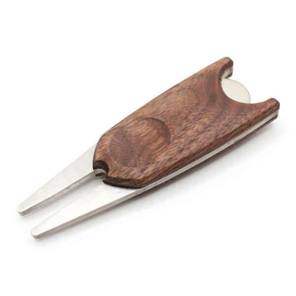 walnut wood handle divot repair tool with ball marker