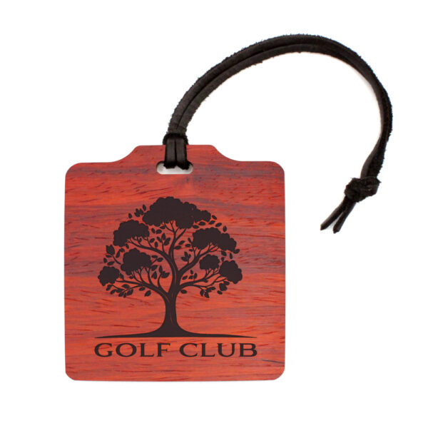padauk wood golf bag tag with logo