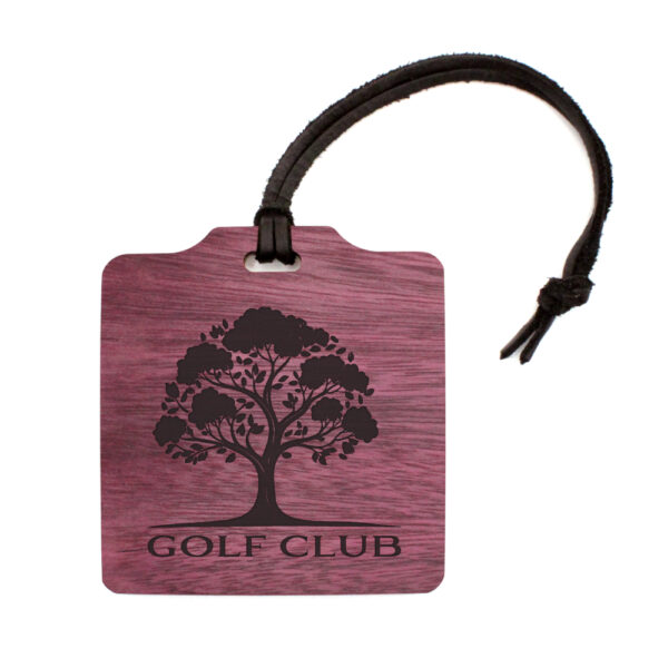 purpleheart wood golf bag tag with logo