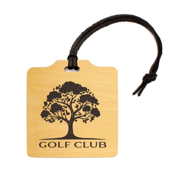yellowheart wood golf bag tag with logo