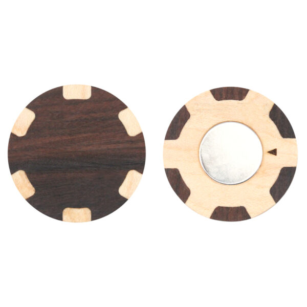 Wood Poker Chip Style Golf Ball Marker with Removable Ball Marker
